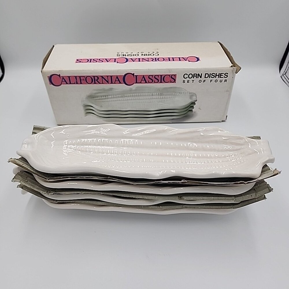 Vintage California Classics Corn Dish Set Of 4 Stoneware White Made In Japan